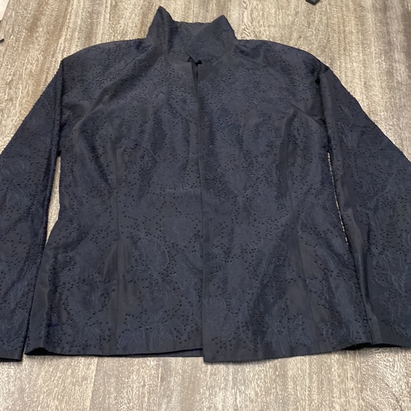 Ellen Tracy Silk Blend Floral Embroidered & Beaded Open Front Black Jack… - Picture 2 of 11